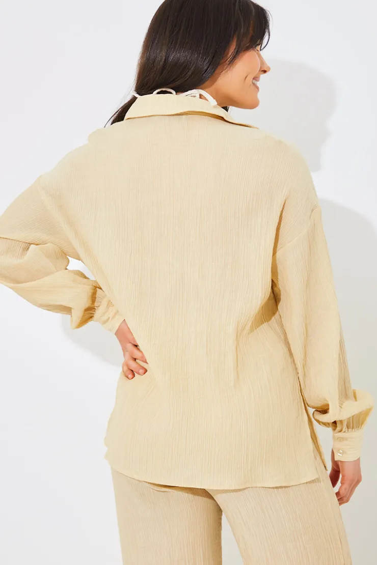 Hot In the Style Crinkle Oversized Shirt Camel