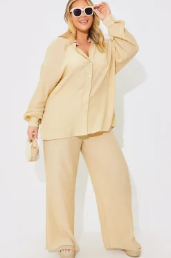 Hot In the Style Crinkle Oversized Shirt Camel