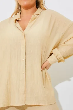 Hot In the Style Crinkle Oversized Shirt Camel