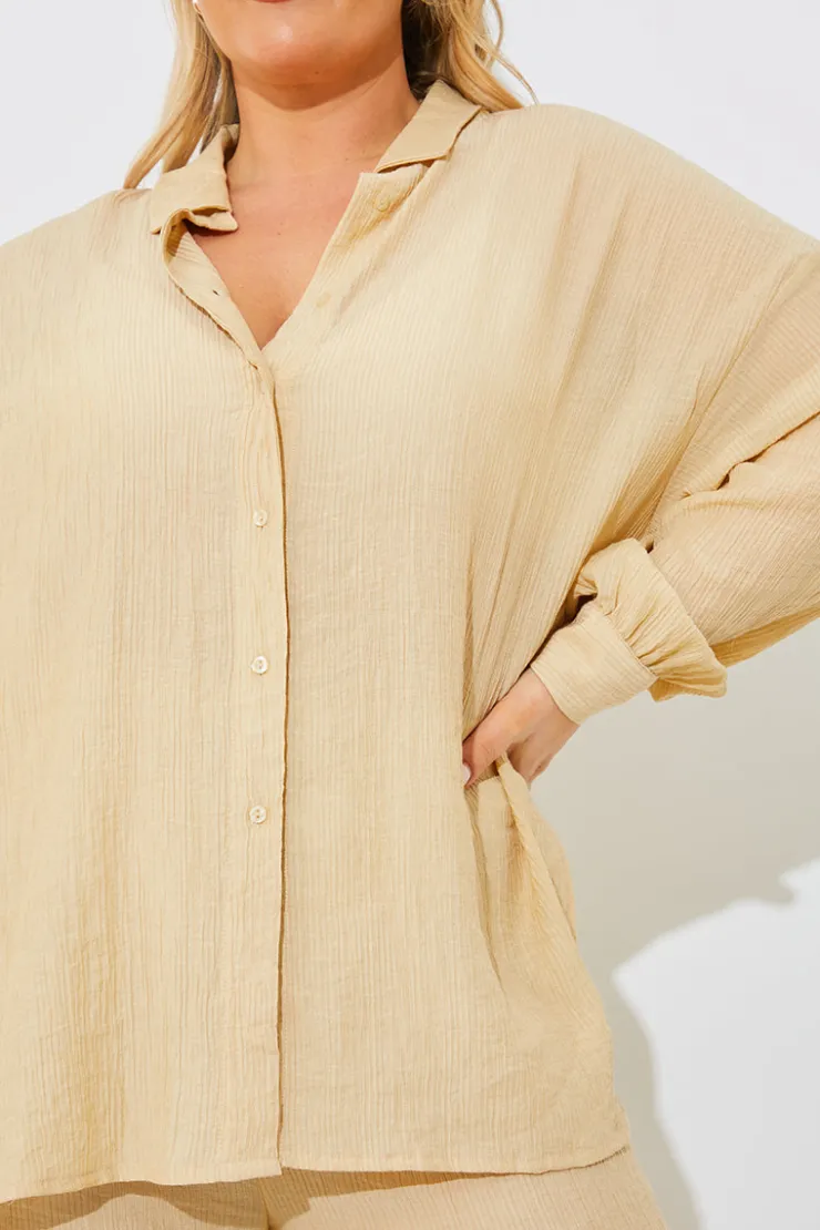 Hot In the Style Crinkle Oversized Shirt Camel