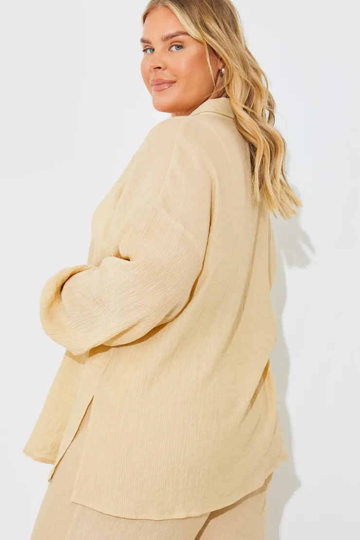 Hot In the Style Crinkle Oversized Shirt Camel