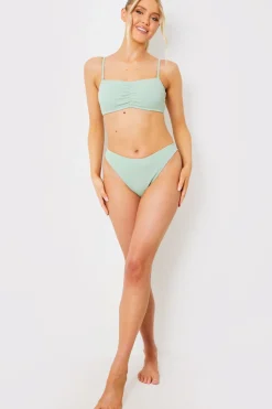 Best In the Style Crinkle Ruched Front Bandeau Bikini Top Sage