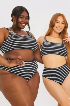 Online In the Style Crinkle Square Neck Stripe Bikini Top Black