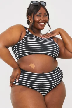 Online In the Style Crinkle Square Neck Stripe Bikini Top Black