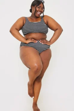 Online In the Style Crinkle Square Neck Stripe Bikini Top Black