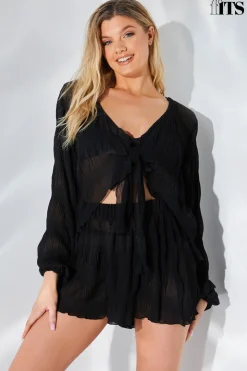 Online Fits Crinkle Tie Front Blouse