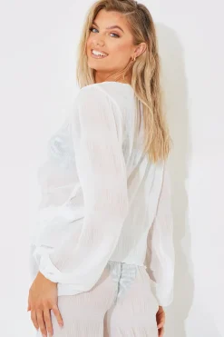 Online Fits Crinkle Tie Front Blouse