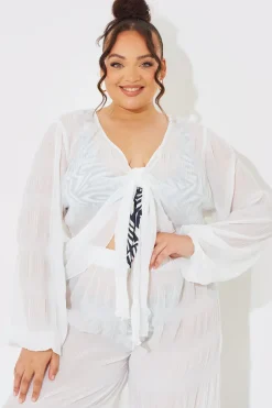 Online Fits Crinkle Tie Front Blouse