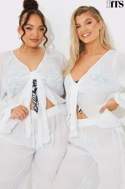 Online Fits Crinkle Tie Front Blouse