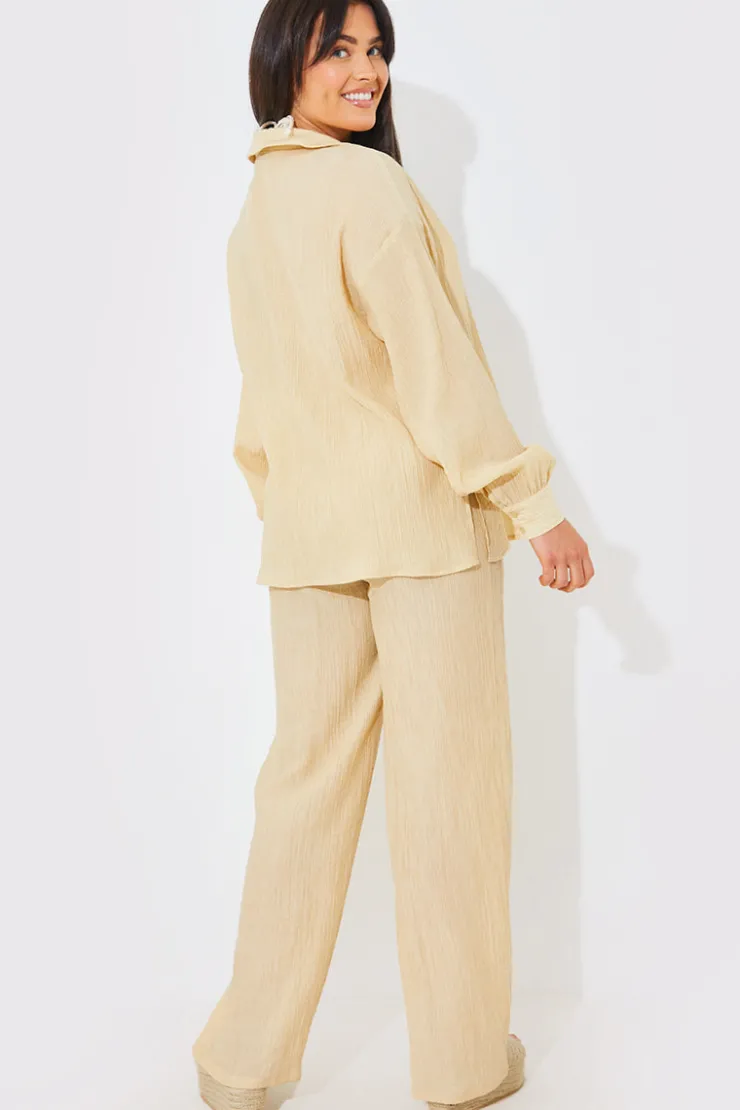 Outlet In the Style Crinkle Wide Leg Trousers Camel