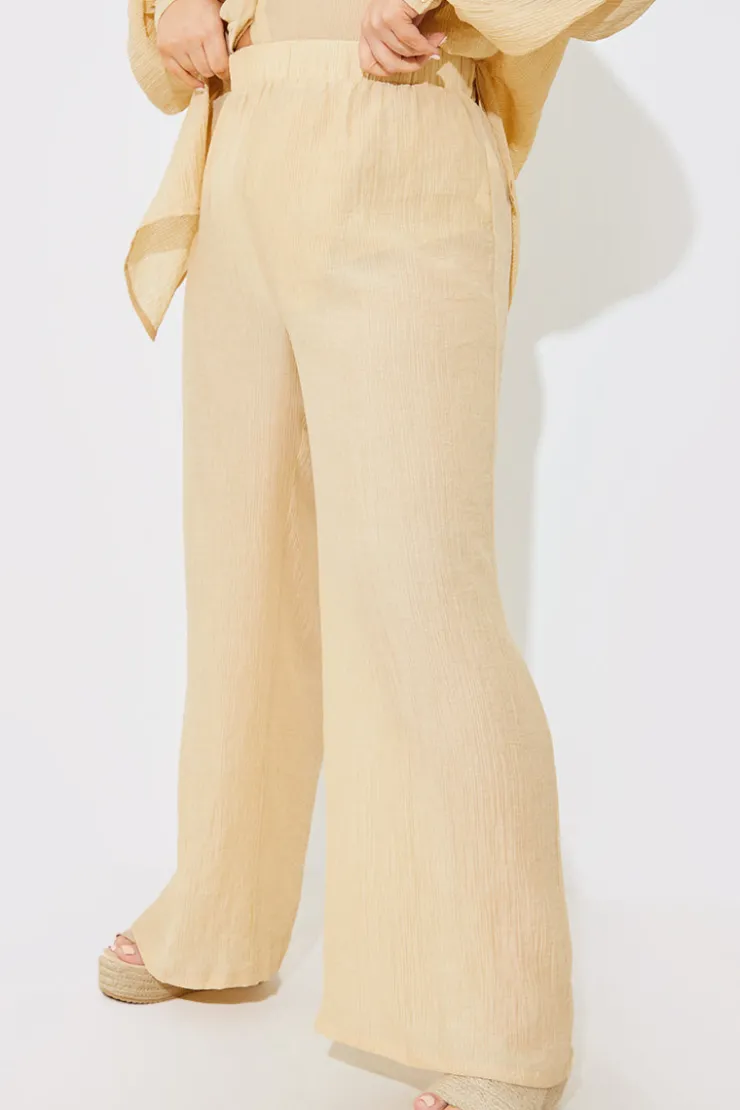 Outlet In the Style Crinkle Wide Leg Trousers Camel