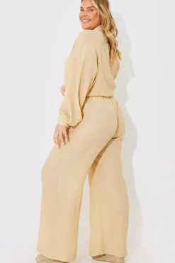 Outlet In the Style Crinkle Wide Leg Trousers Camel