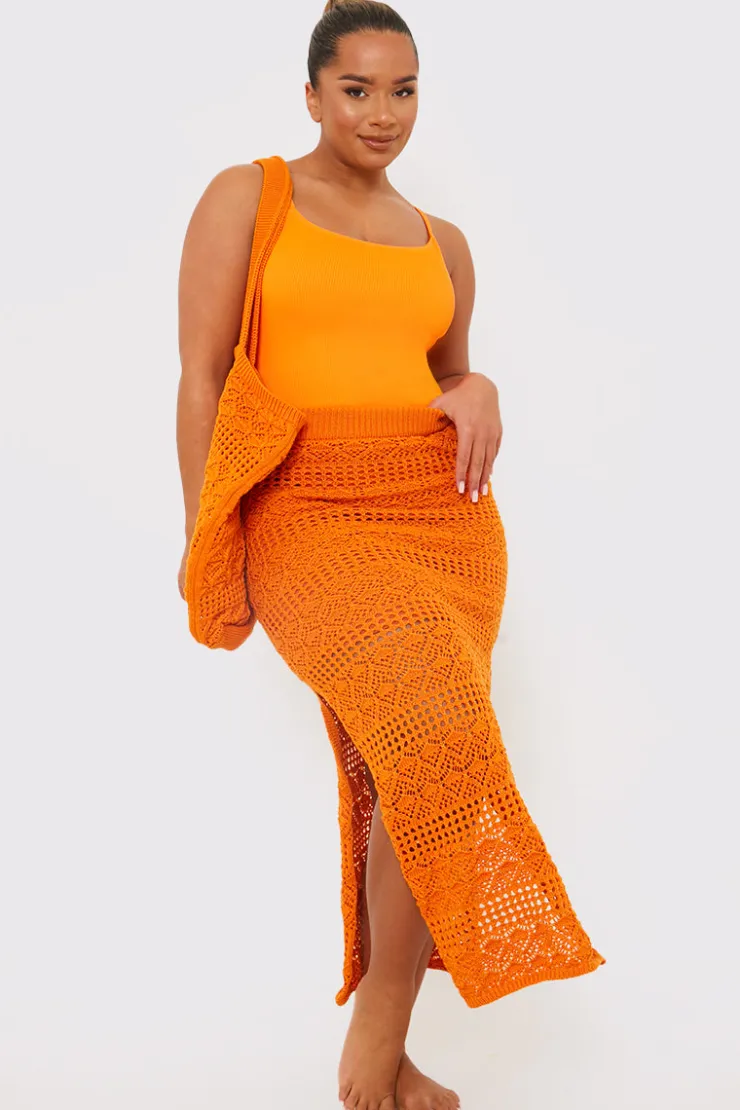 Best In the Style Crochet Midaxi Skirt Orange