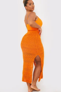 Best In the Style Crochet Midaxi Skirt Orange