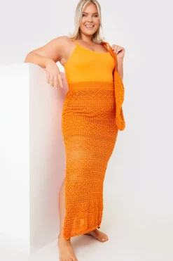 Best In the Style Crochet Midaxi Skirt Orange
