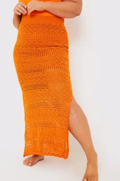Best In the Style Crochet Midaxi Skirt Orange