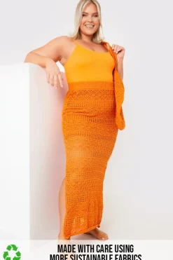 Best In the Style Crochet Midaxi Skirt Orange