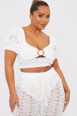Clearance In the Style Crochet Puff Sleeve Crop Top