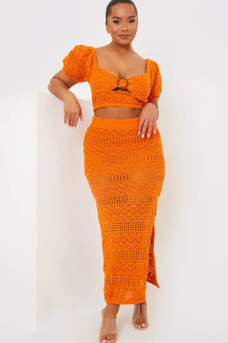 Clearance In the Style Crochet Puff Sleeve Crop Top