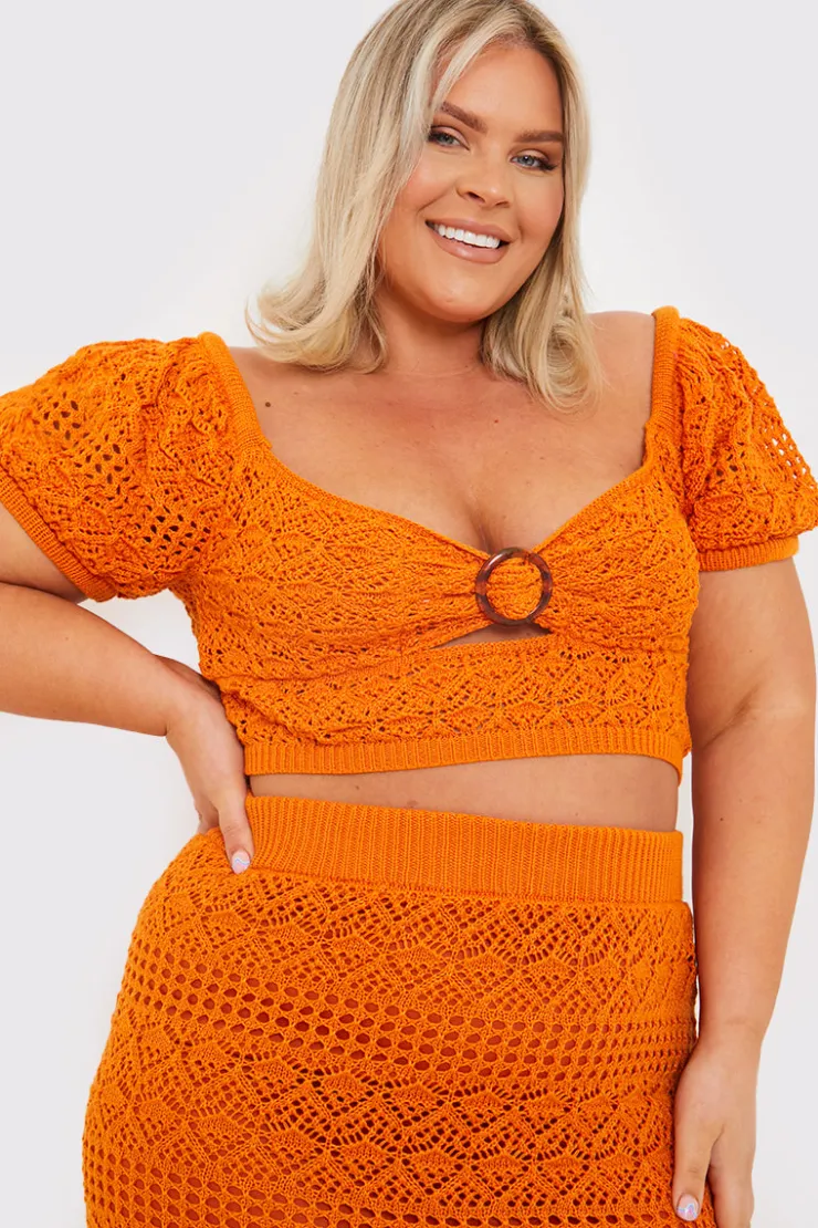 Clearance In the Style Crochet Puff Sleeve Crop Top