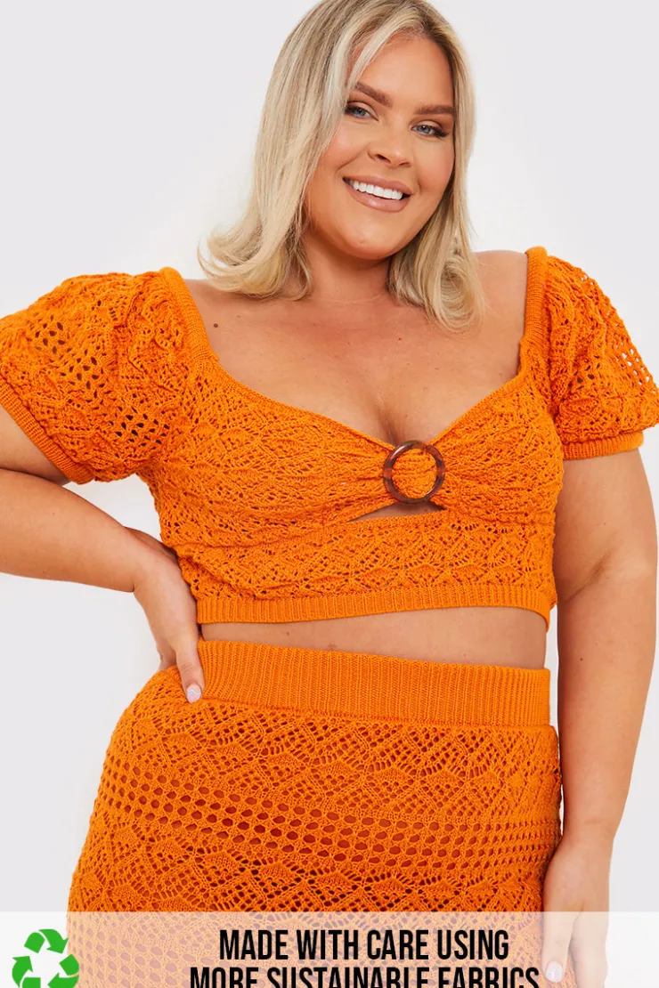 Clearance In the Style Crochet Puff Sleeve Crop Top