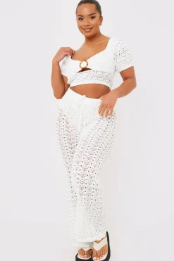 Clearance In the Style Crochet Puff Sleeve Crop Top