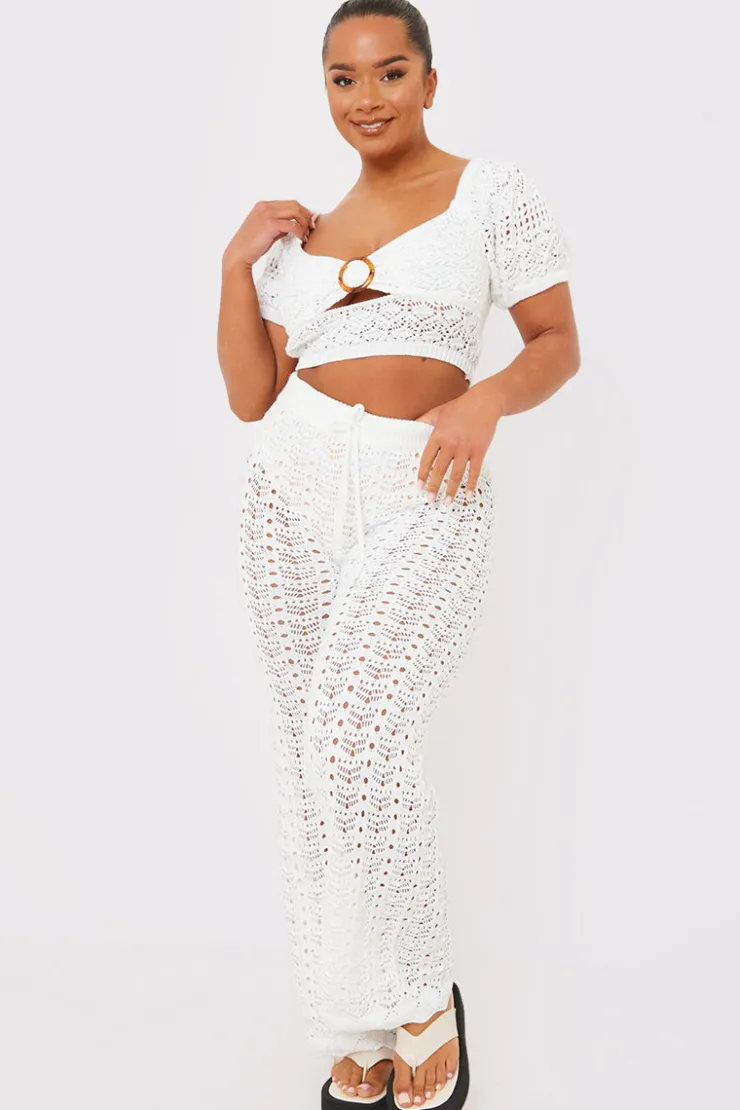 Clearance In the Style Crochet Puff Sleeve Crop Top