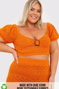 Clearance In the Style Crochet Puff Sleeve Crop Top