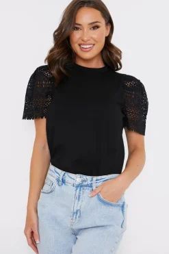 Sale In the Style Crochet Sleeve T-Shirt