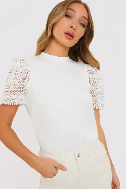 Sale In the Style Crochet Sleeve T-Shirt