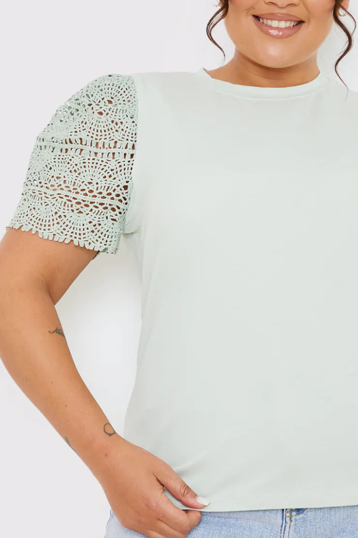 Sale In the Style Crochet Sleeve T-Shirt