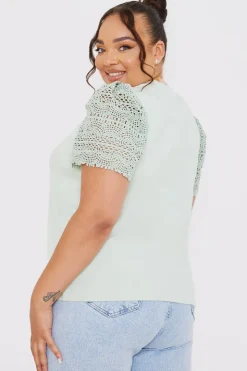 Sale In the Style Crochet Sleeve T-Shirt