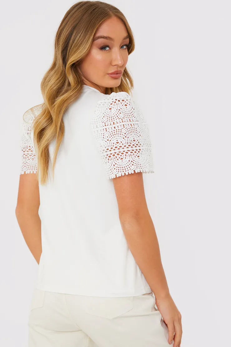 Sale In the Style Crochet Sleeve T-Shirt