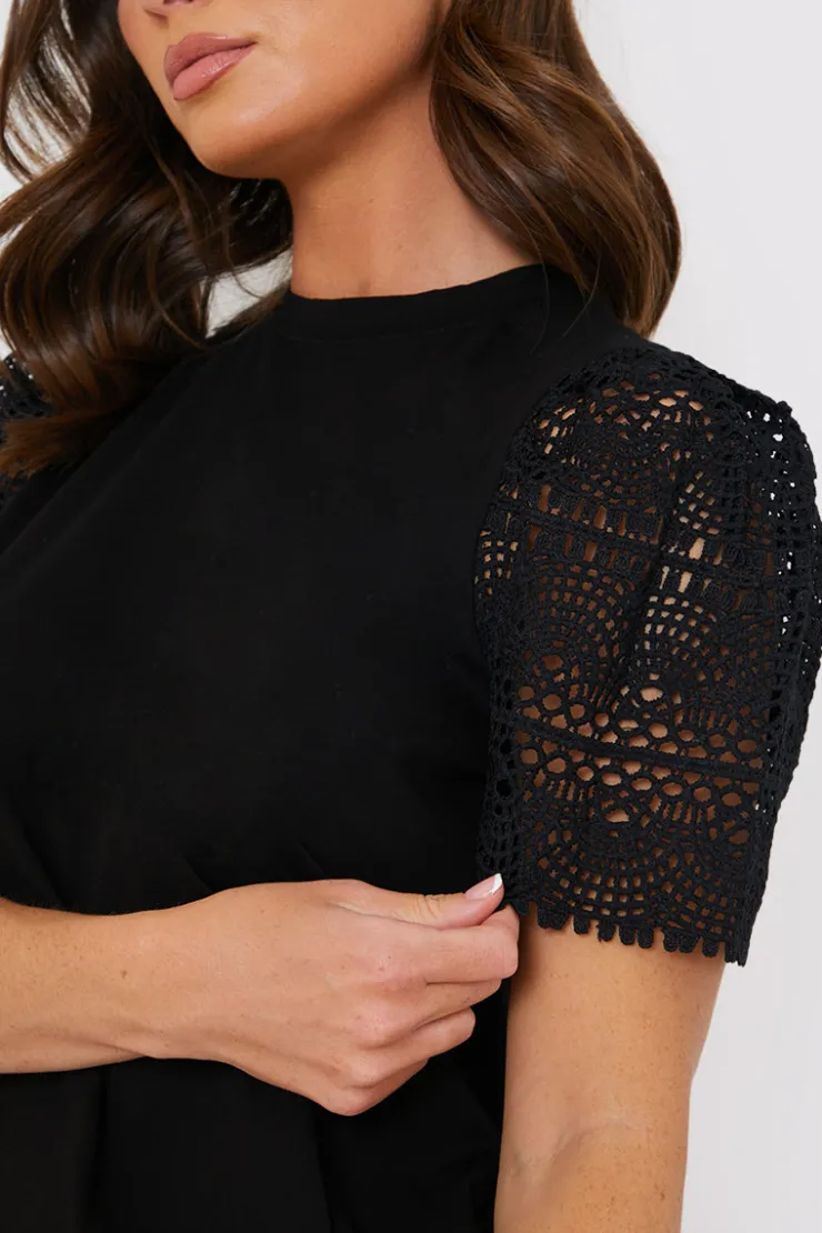 Sale In the Style Crochet Sleeve T-Shirt