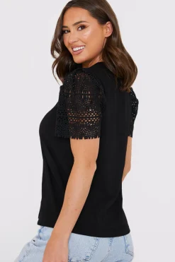 Sale In the Style Crochet Sleeve T-Shirt