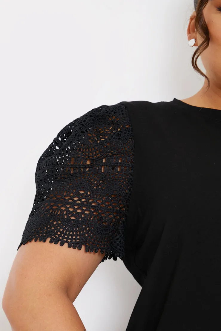Sale In the Style Crochet Sleeve T-Shirt