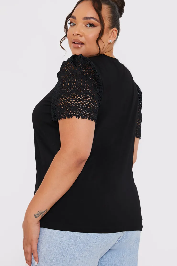Sale In the Style Crochet Sleeve T-Shirt