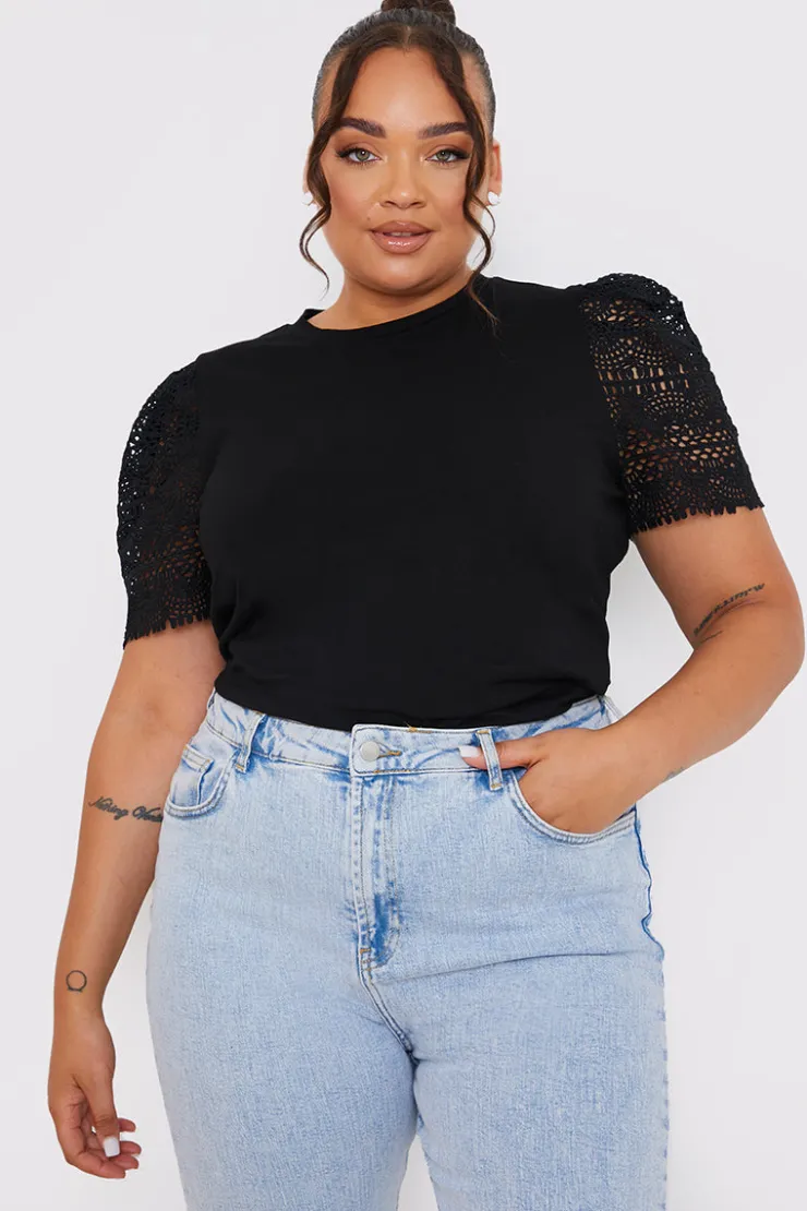 Sale In the Style Crochet Sleeve T-Shirt