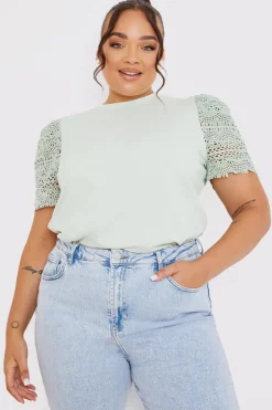 Sale In the Style Crochet Sleeve T-Shirt