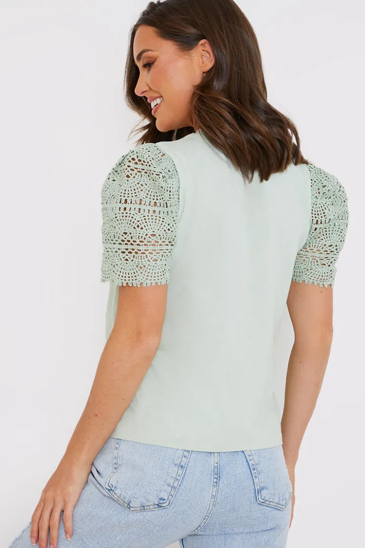 Sale In the Style Crochet Sleeve T-Shirt