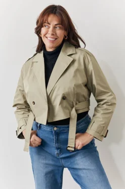 Sale Fits Cropped Belted Trench Coat Khaki