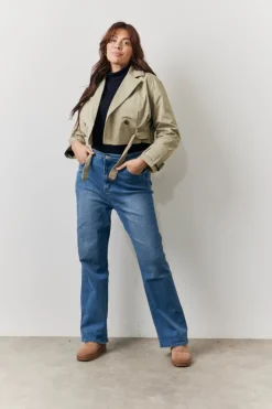 Sale Fits Cropped Belted Trench Coat Khaki