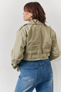 Sale Fits Cropped Belted Trench Coat Khaki