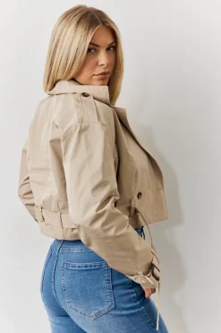 In The Style Cropped Belted Trench Coat Stone