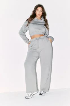 Hot Fits Cropped Drawstring Co-Ord Hoodie Slate