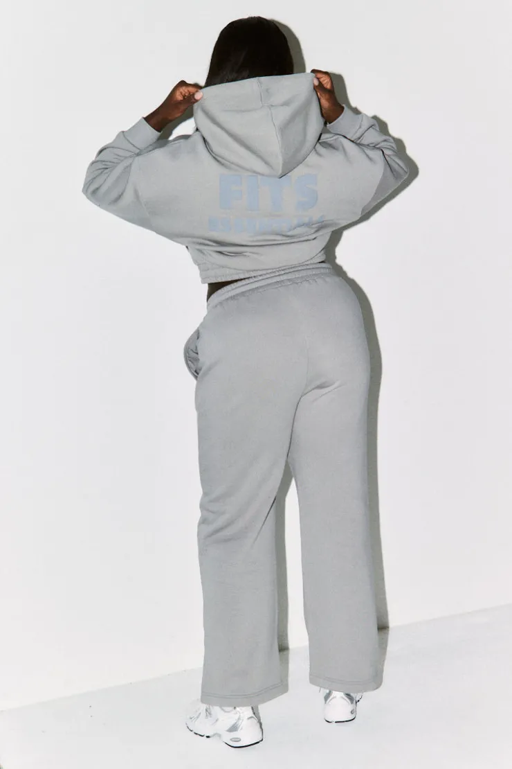 Hot Fits Cropped Drawstring Co-Ord Hoodie Slate