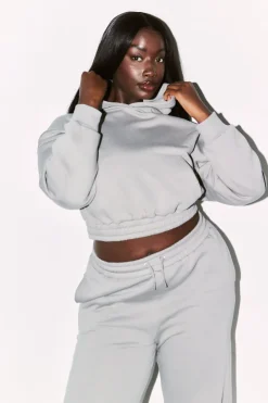 Hot Fits Cropped Drawstring Co-Ord Hoodie Slate