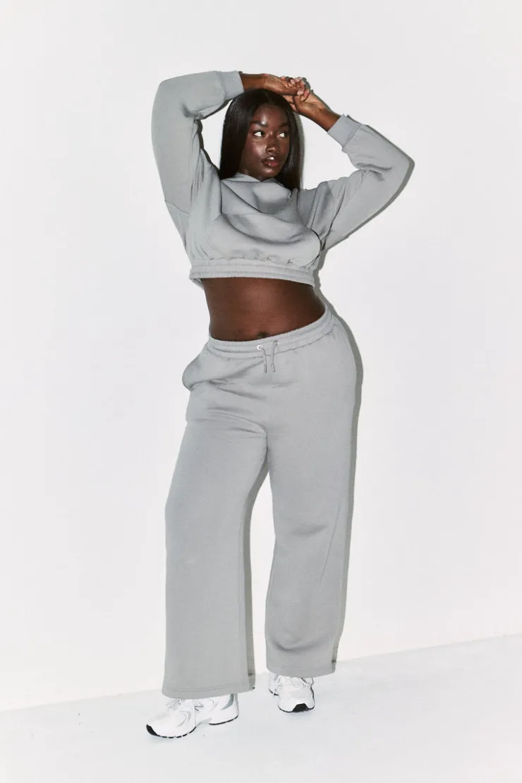 Hot Fits Cropped Drawstring Co-Ord Hoodie Slate