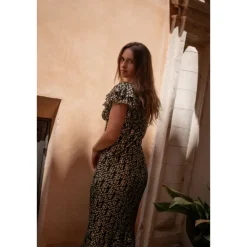 New Gini London Dark Green Viscose Clipped Gold Jacquard Bias Cut Maxi Dress