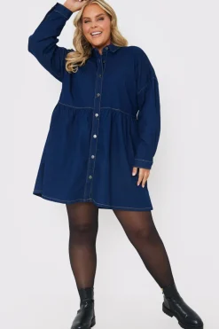 Hot In the Style Dark Wash Mini Smock Shirt Dress Denim
